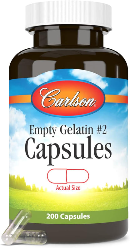 Carlson Empty Gelatine #2 Capsules, Size 2, 200 Capsules