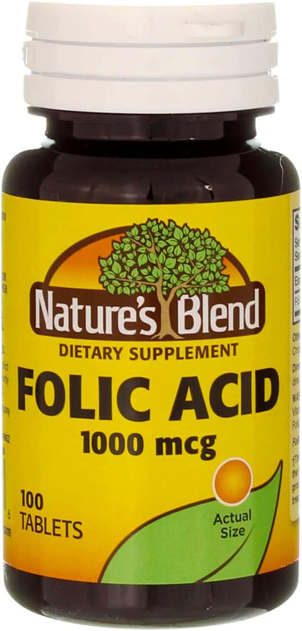 Nature's Blend Folic Acid 1000mcg Tablets, 200 Count (2-Pack) - görsel 1
