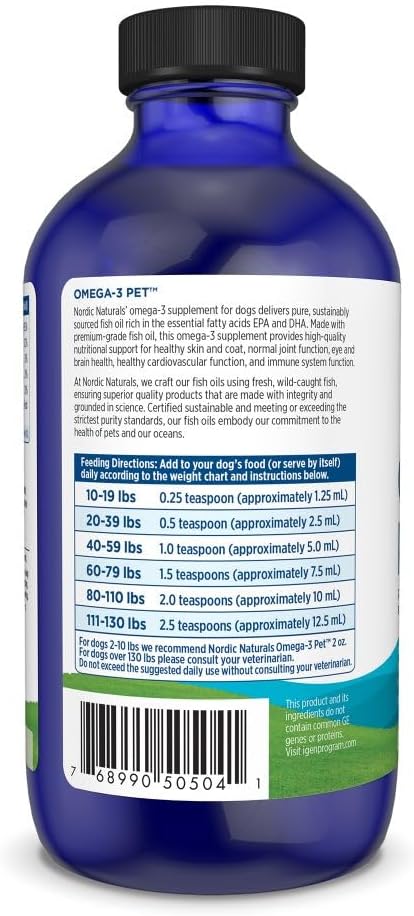 Nordic Naturals Omega-3 Pet, Unflavoured - 227 ml - 1380 mg Omega-3 Per 5 ml - Fish Oil for Medium to Large Dogs with EPA & DHA - görsel 6