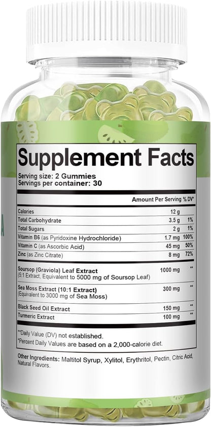 Totaria Sugar Free Soursop Oil Graviola Sea Moss Gummies - Supports Digestive, Sleep, Skin Health, Immunity & Antioxidant - Guanabana Fruit with Sea Moss, 150mg Black Seed Oil Organic Non-GM Vegan