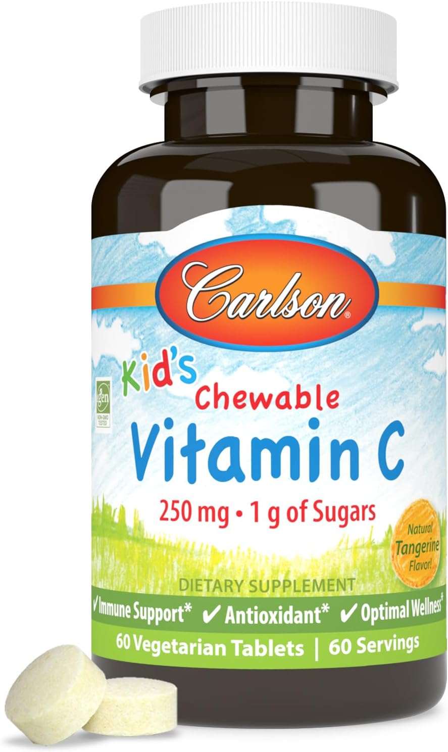 Carlson Children's Chewable Vitamin C, 250 mg, Tangerine, 60 Vegetarian Tablets - görsel 1