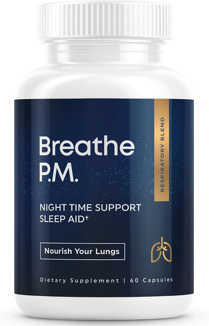 BREATHE PM Nighttime 6-in-1 Mullein Capsules for Lung Support (60 Capsules)