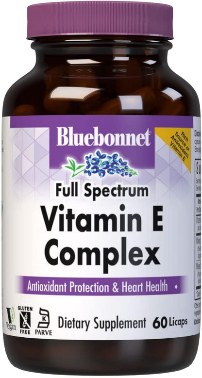 BlueBonnet Full Spectrum Vitamin E Complex 200 IU - Antioxidants Food Supplement for Immune and Skin Health with D-Alpha Tocopherols and D-Gamma Tocotrienols - Gluten-Free, Vegan - 60 Softgels