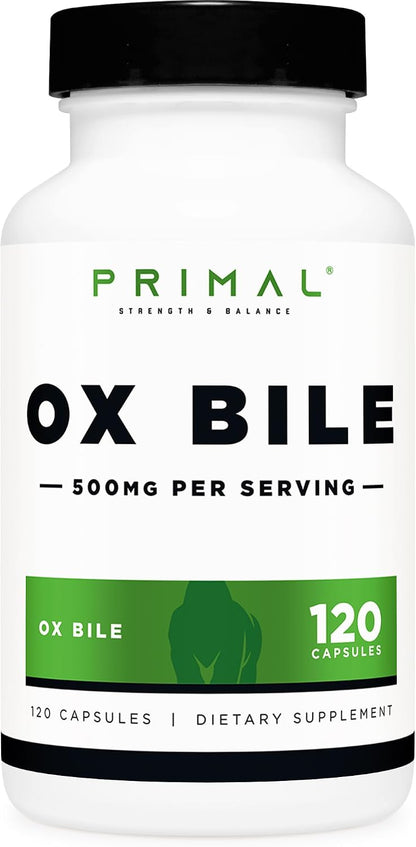 Primal Ox Bile (120 Capsules, 500 mg per Serving) - Gluten-Free, Non-GM, Independently Tested