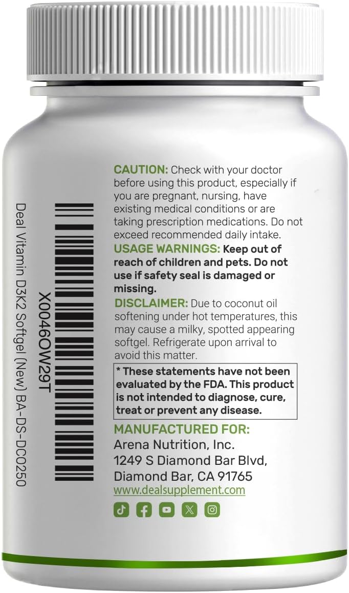 DEAL SUPPLEMENT Vitamin D3 5,000 IU + K2 MK7 100mcg Soft gel capsules | 2-in-1 Complex with Virgin Coconut Oil | Supports Heart, Bone, Teeth & Immune Health | Easy to Swallow - görsel 7