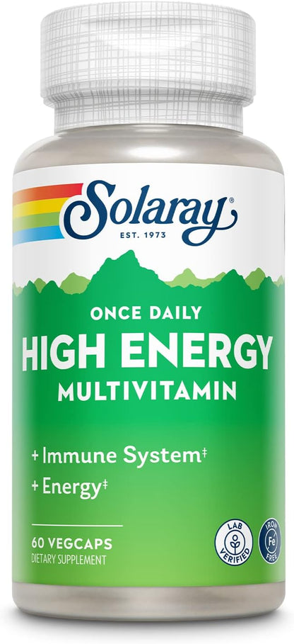 SOLARAY Once Daily High Energy Multivitamin - No Iron, Whole Food & Herb Base, 60 VegCaps