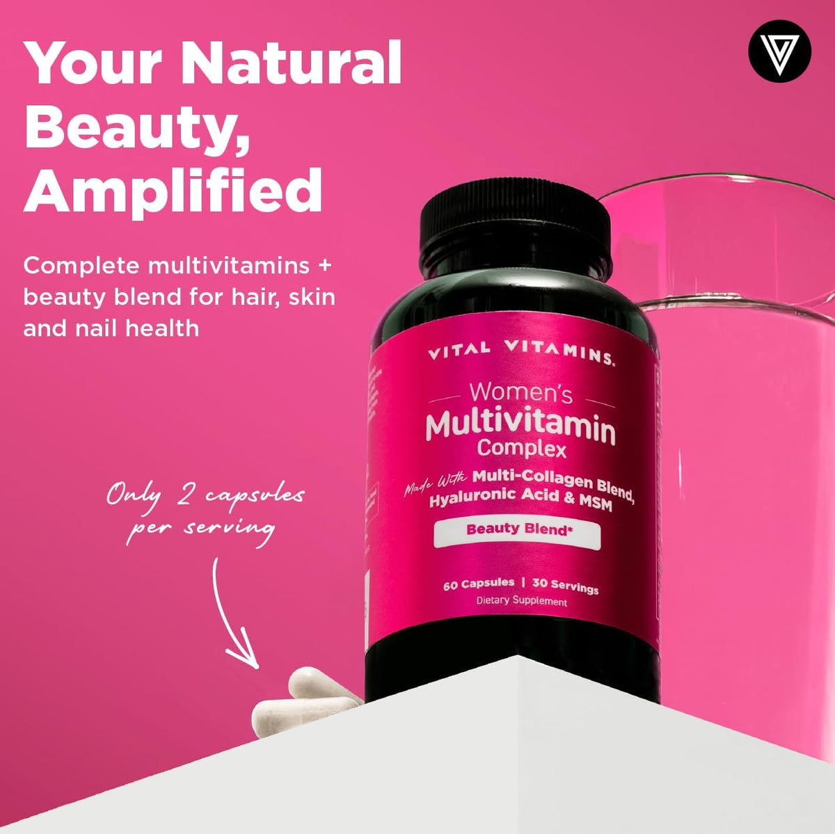Vital Vitamins Women's Multivitamin Complex - Multi-Collagen Blend, Hyaluronic Acid, MSM - 60 Capsules - görsel 2