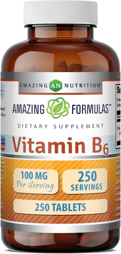 Amazing Formulae Vitamin B6 Food Supplement - 100 mg Pyridoxine Tablets, 250 Count