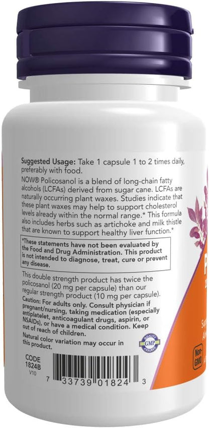 NOW Foods Policosanol Double Strength, 90 Vegetable Capsules (Pack of 2)