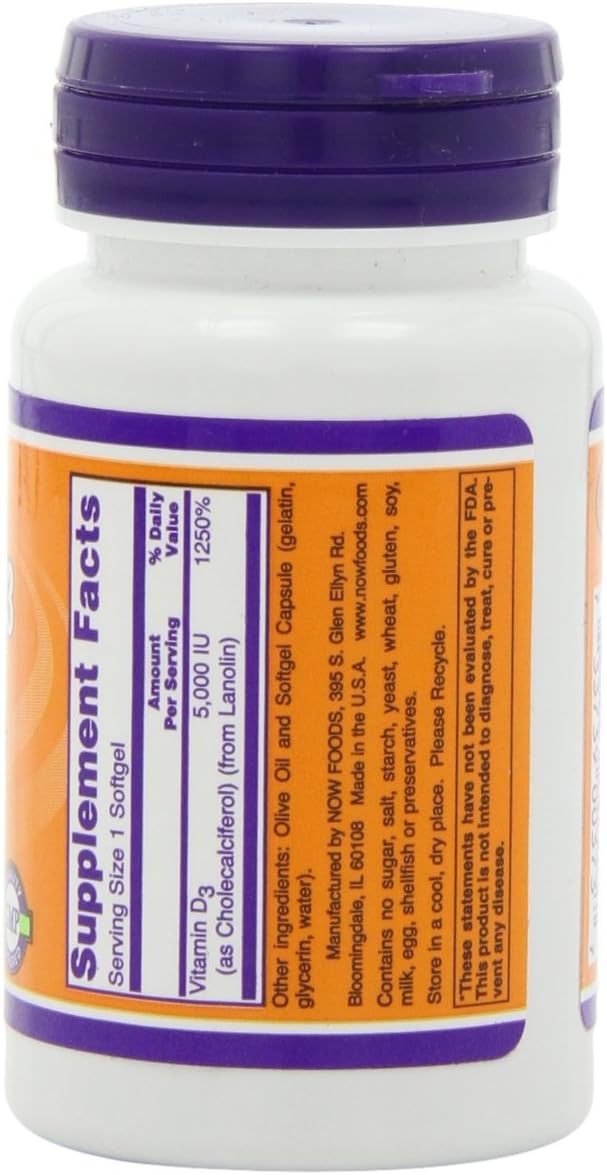 NOW Foods Vitamin D-3 5000 IU 240 Softgels (Pack of 2) - görsel 3