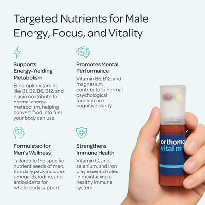 Orthomol Vital M – Daily Multivitamin for Men, with Vitamins A, B, C, D3, E, K, Zinc, Iodine & Omega-3, Supports Energy, Vitality, Immune Health & Metabolism, 30-Day Supply, Liquid & Capsules