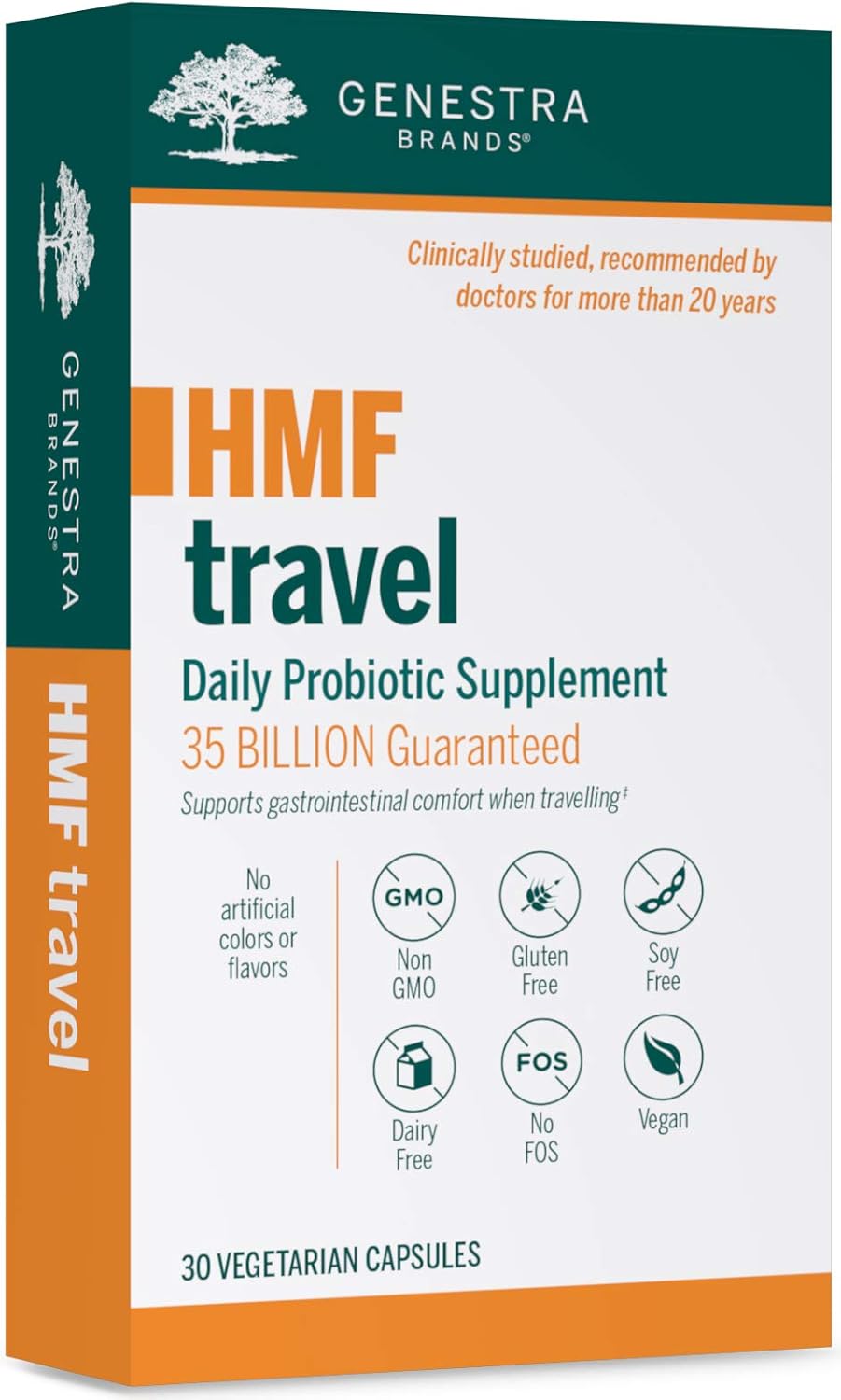 Genestra Brands - HMF Travel - Shelf Stable Probiotics to Support Gastrointestinal Health When Traveling - 30 Capsules - görsel 1