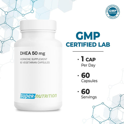 Supersmart DHEA 50mg - Essential Daily Supplement - Non-GM & Gluten-free - 60 Vegetarian Capsules