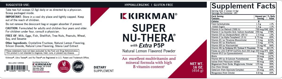 Kirkman Super Nu-Thera with 25 mg P-5-P Powder, 454 g (16 oz) – Multivitamin Supplement - görsel 2