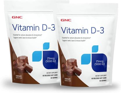 GNC Vitamin D-3 Soft Chews 1000 IU - Provides 125% Daily Value of Vitamin D - Chocolate (60 Soft Chews)