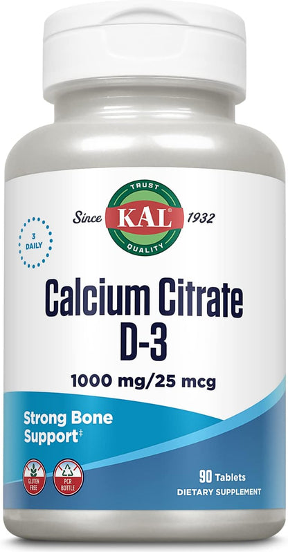 KAL Calcium Citrate with D 1000 IU Tablets - 1000 mg, 90 Tablets