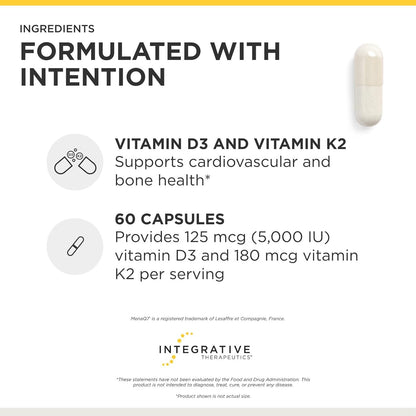 Integrative Therapeutics K2 + D3 - Supplement for Cardiovascular and Bone Health - 60 Capsules