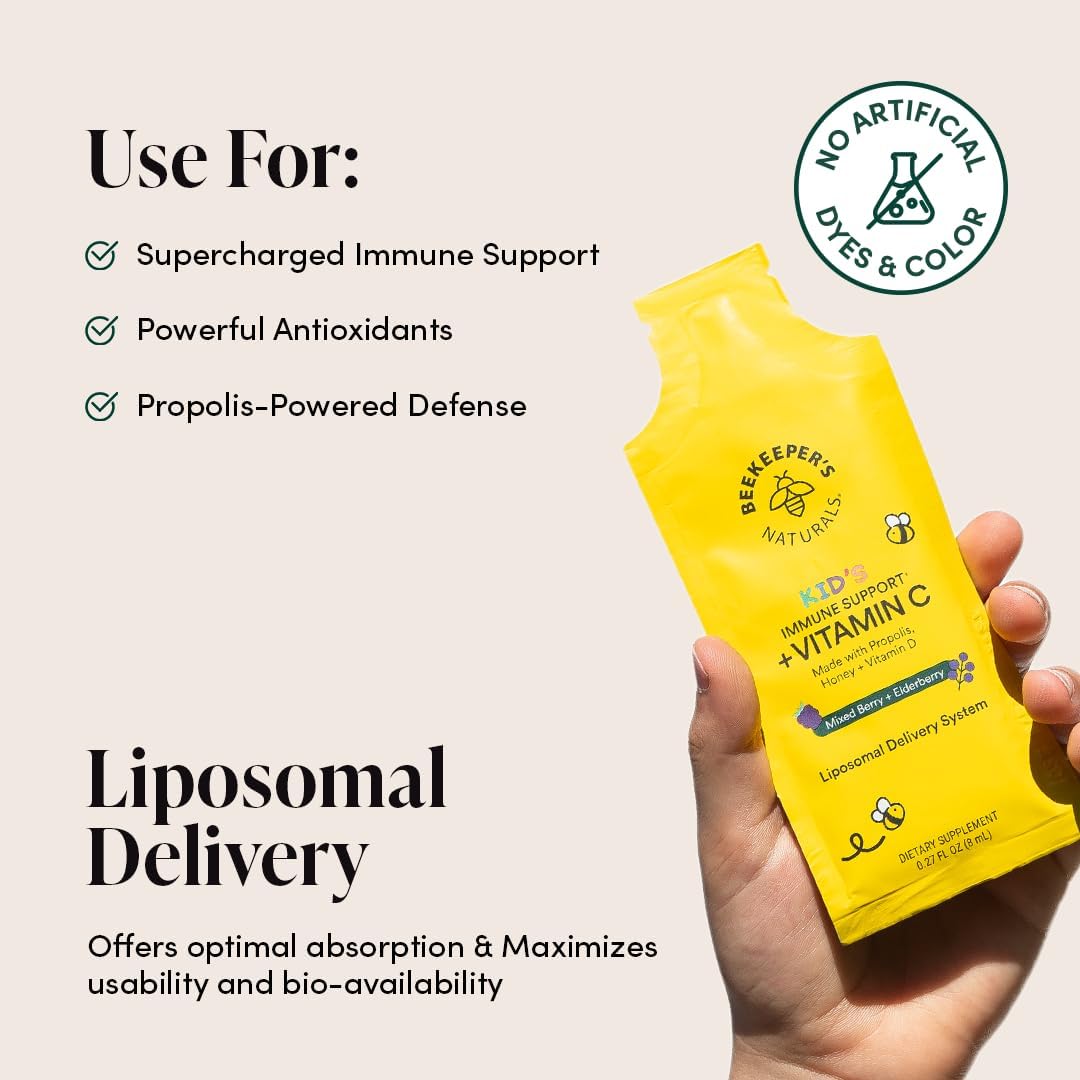 Children's Immune Liposomal Vitamin C, 500 mg Vitamin C, Elderberry, Vitamin D, Propolis & Honey, Mixed Berry Flavour, 12 Count - görsel 3