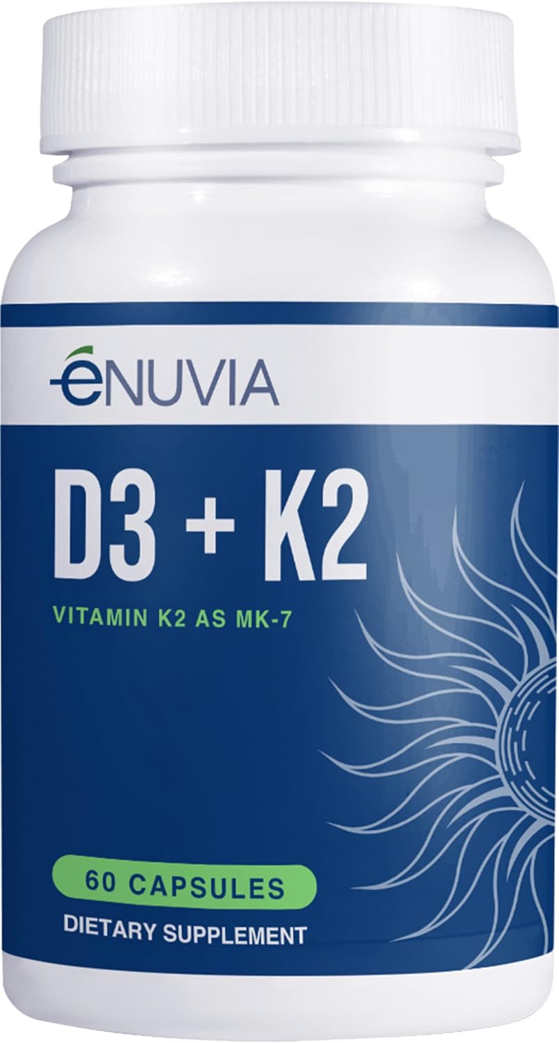 Enuvia D3+K2: Vitamin D3 & K2 Food Supplement with BioPerine, 60 Vegetarian Capsules - görsel 1