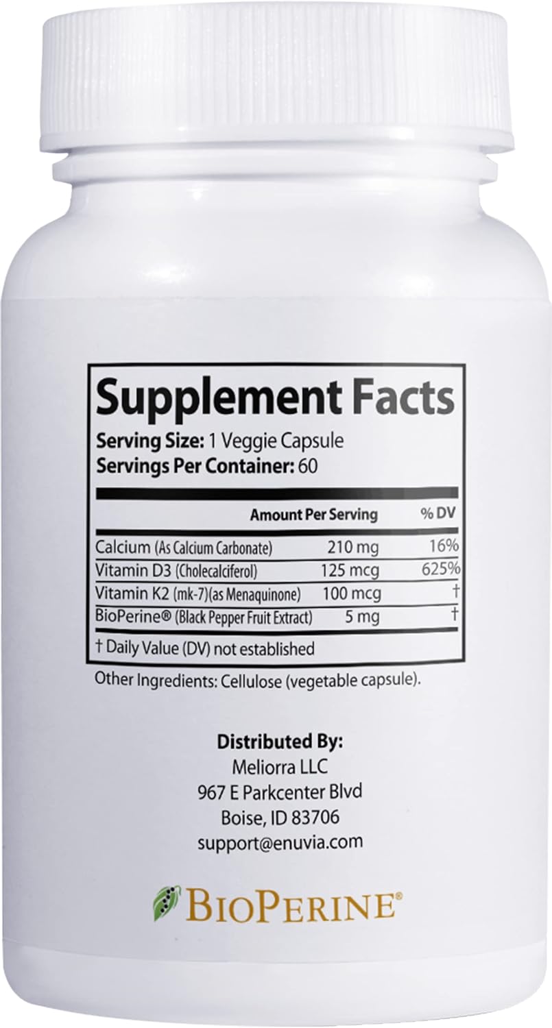 Enuvia D3+K2: Vitamin D3 & K2 Food Supplement with BioPerine, 60 Vegetarian Capsules - görsel 2