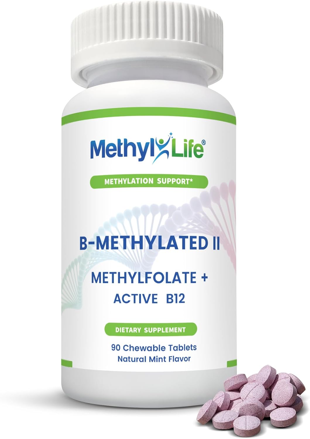 Methyl-Life® B-Methylated Chewable – 3 mg L-Methylfolate + Methyl B12 Sublingual Tablets (Methylcobalamin) | Active Folate & Vitamin B12 | Vegan, Non-GMO, Gluten-Free - görsel 1