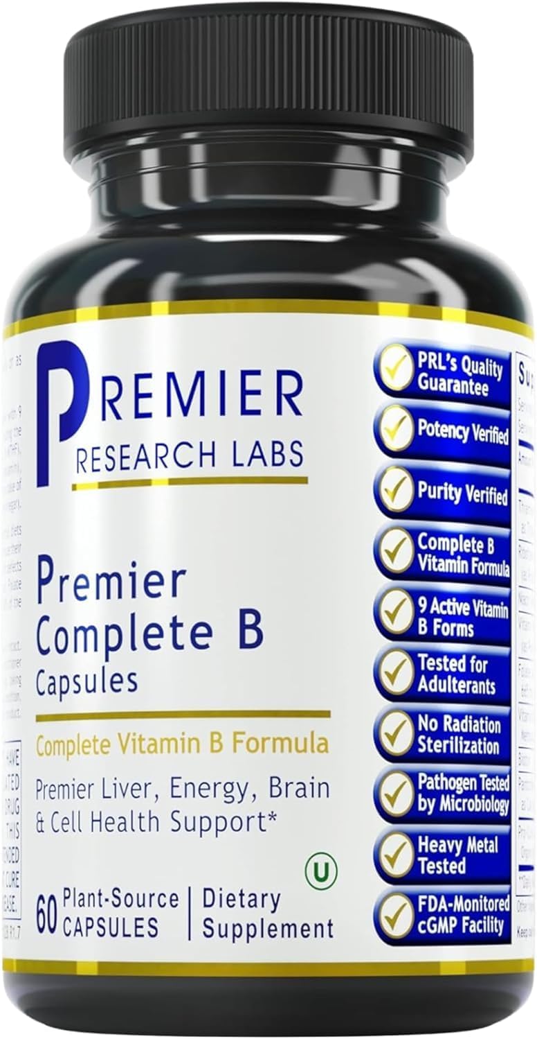 Premier Research Labs Complete B - Vitamin B Complex Supplement with 9 Active B Vitamins for Liver, Energy & Brain Support (60 Capsules) - görsel 1