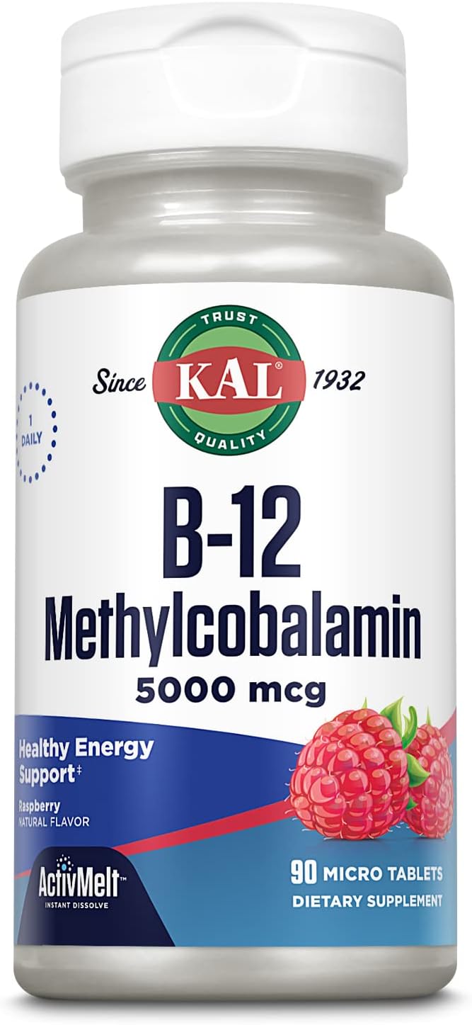 KAL Vitamin B12 Methylcobalamin 5000mcg ActivMelts - Fast Dissolve, Natural Raspberry Flavour, 90 Micro Tabs - görsel 1