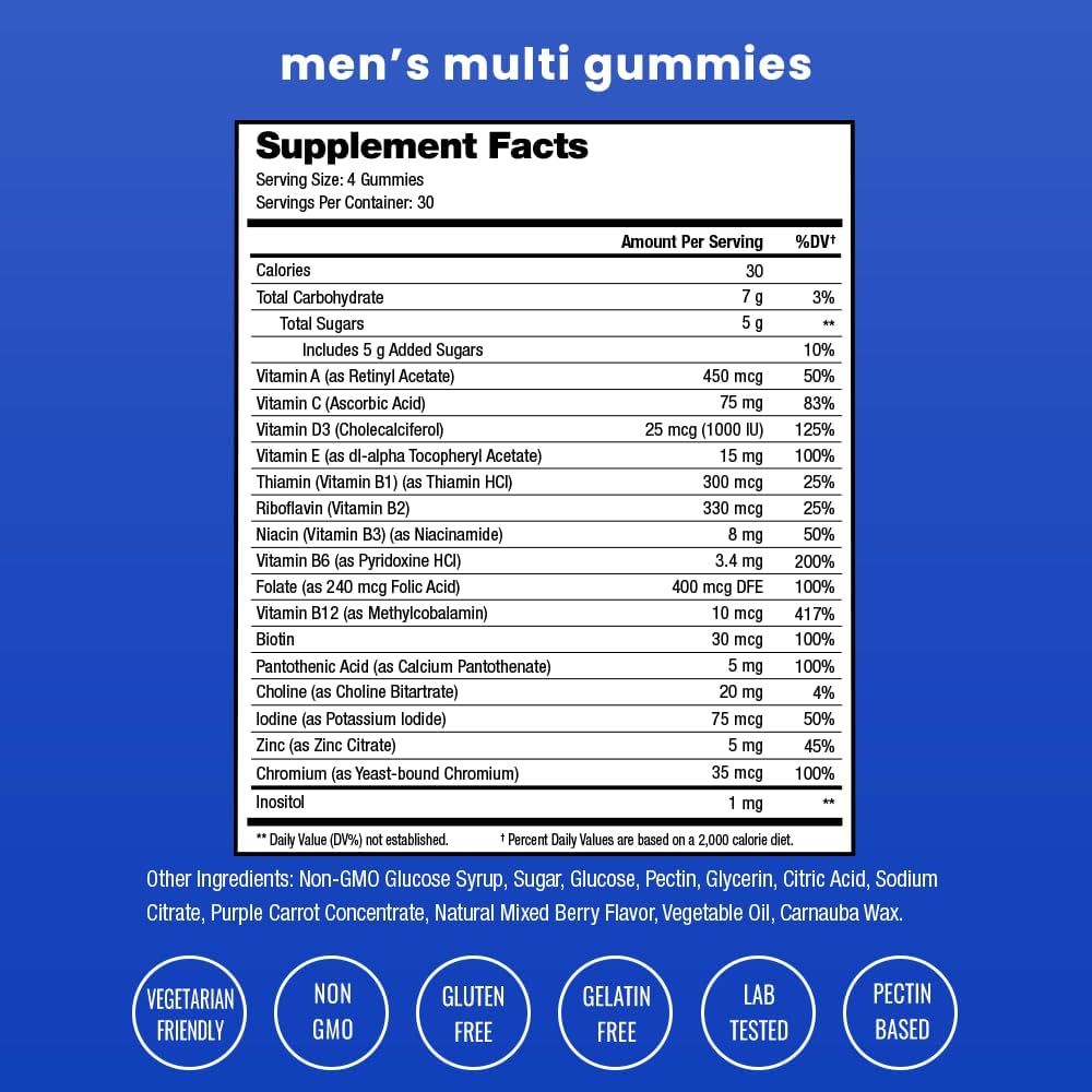 NutraChamps Multivitamin for Men 14+ | Mens Multivitamin Gummies, 120 Count | Vitamins A, B, C, D, E, Biotin, Zinc | Mens Gummy Multivitamins Supplement | Chewable Daily Multi Gummy Vitamins for Men - görsel 7
