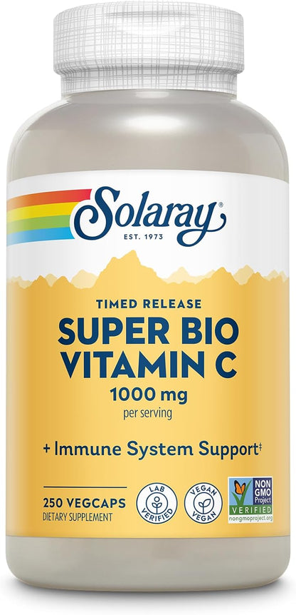 Solaray Super Bio Buffered Vitamin C 1000mg, Two-Stage Timed Release with Bioflavonoids, 360 VegCaps