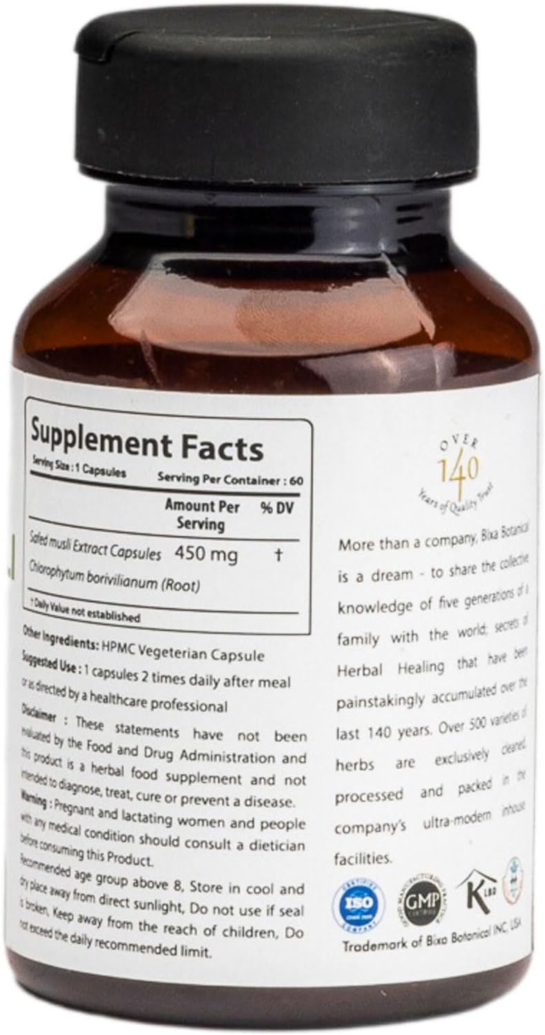 bixa BOTANICAL Safed Musli Capsules for Men | Ayurvedic Herbal Supplement | 100% Pure, Gluten-free, Non-GMO, Steam Sterilised | 60 Count - görsel 2