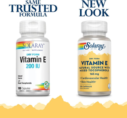 SOLARAY Vitamin E Dry 200 IU with Mixed Tocopherols – Supports Heart & Skin Health – 100 Capsules
