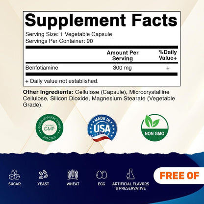 Vitamatic Benfotiamine 300 mg - Fat Soluble Vitamin B1 Food Supplement (3 Bottles, 270 Capsules)