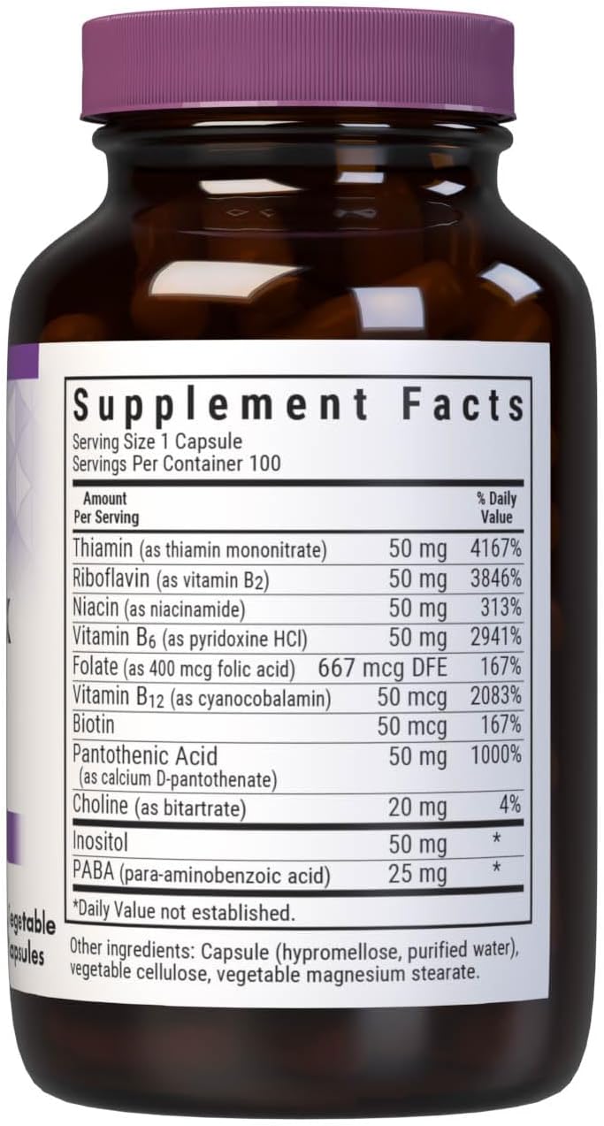 Bluebonnet Vitamin B Complex - Full Spectrum B Vitamins - 100 Vegetable Capsules - görsel 2