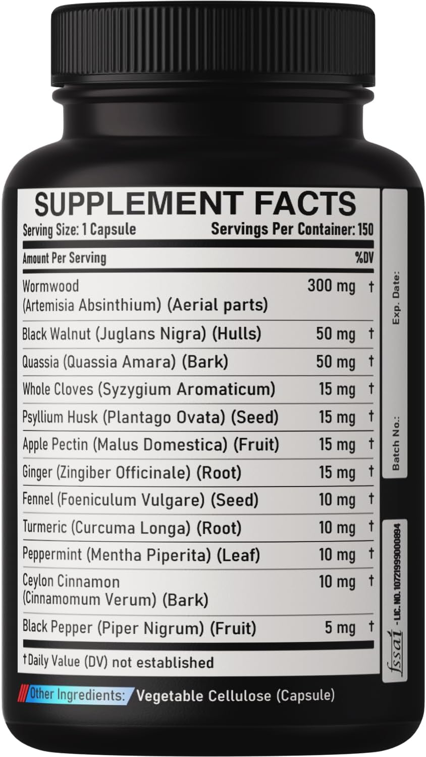 DEDICAD Premium Wormwood Extract Capsules - 5 Month Supply - 12 Herbs Blend with Black Walnut, Ginger, Turmeric & More - 150 Counts - görsel 7