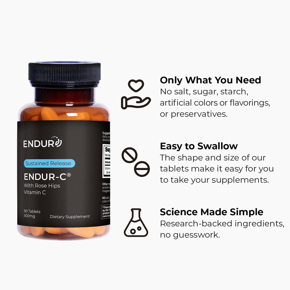 Endur ENDUR-C Vitamin C with Rose Hips, 500mg, 90 Tablets – Sustained Release - görsel 5