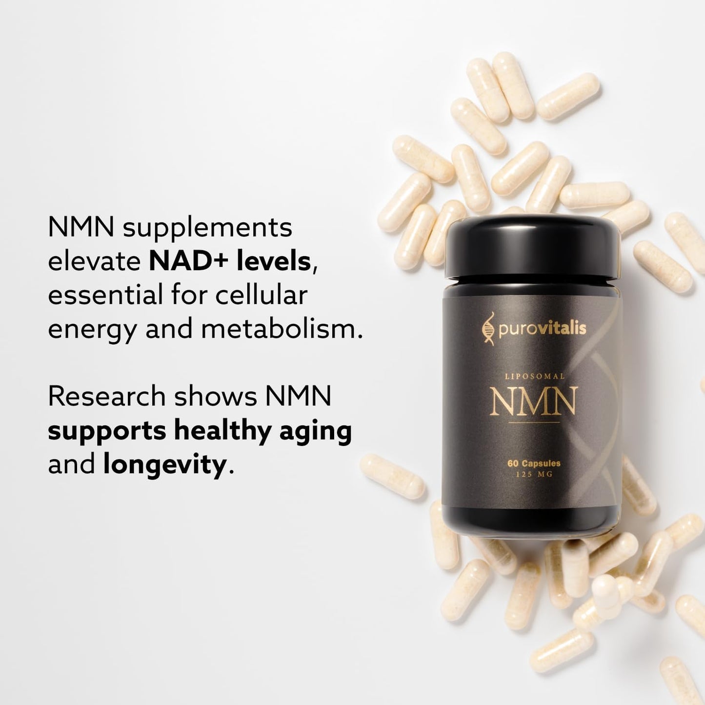 PUROVITALIS Liposomal NMN 250mg - NAD+ Booster for Cellular Health & Energy, 60 Vegan Capsules - görsel 4
