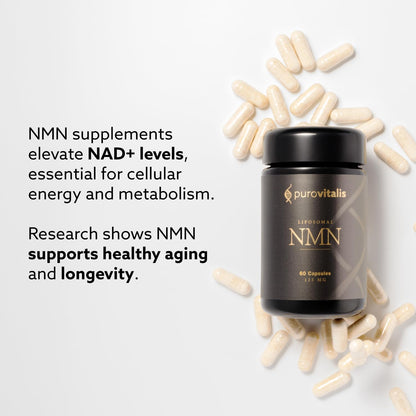 PUROVITALIS Liposomal NMN 250mg - NAD+ Booster for Cellular Health & Energy, 60 Vegan Capsules