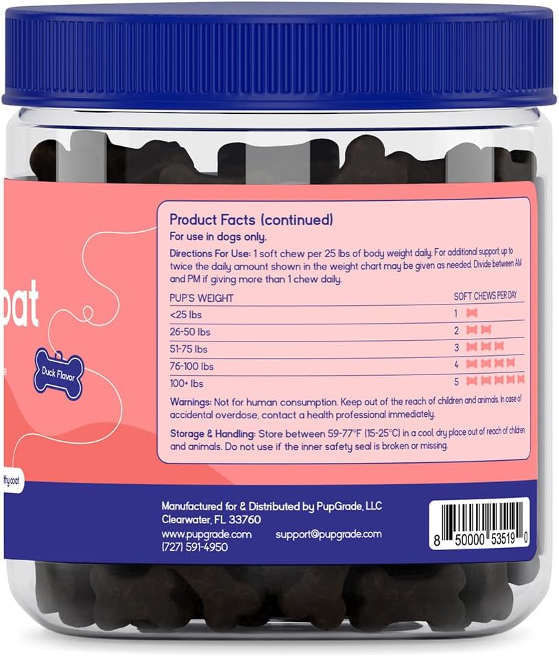 PupGrade Skin & Coat Supplement for Dogs, Duck Flavour – 60 Soft Chews - görsel 3