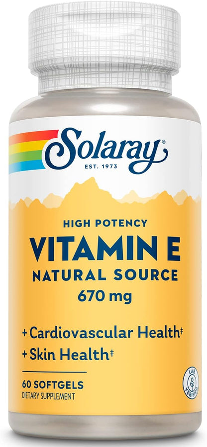 SOLARAY Vitamin E 1000 IU Softgel Capsules – d-Alpha Tocopherol Antioxidant Support