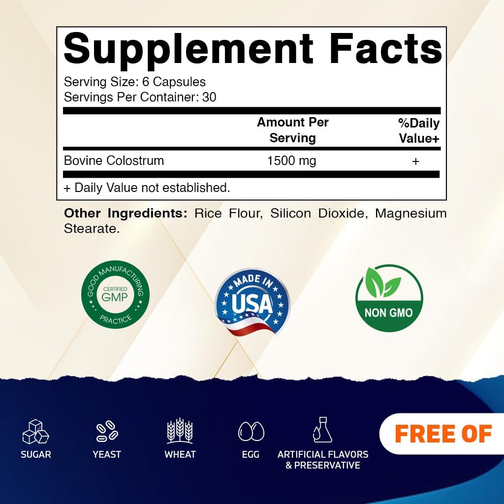 Vitamatic Bovine Colostrum 30% IgG Supplement 1500 mg per Serving – Gut Health, Hair Growth, Beauty, Muscle Recovery & Immune Support – 180 Vegetable Capsules - görsel 2