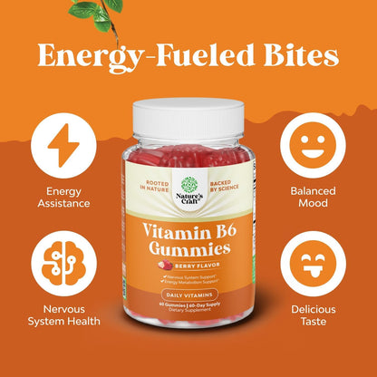 Vitamin B6 Gummies 50mg for Men & Women – Immune, Nerve & Mood Support – Vegan & Kosher – 60 Gummies