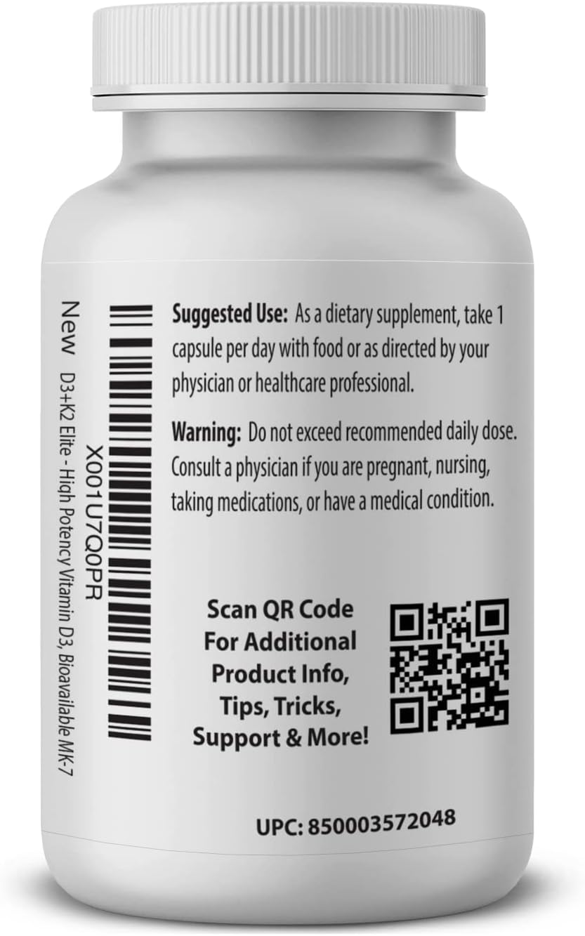 Pro Formulations MD D3 + K2 Elite – Vitamin D3 + Vitamin K2 (MK-7) – 60 Capsules - görsel 5