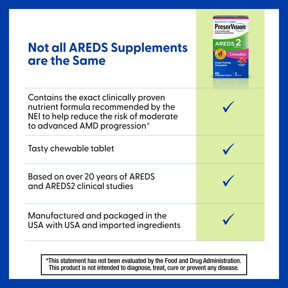 PreserVision AREDS 2 Eye Vitamins – Chewable Lutein & Zeaxanthin Supplement with Vitamin C, E, Zinc & Copper, Mixed Berry, 60 Tablets - görsel 4
