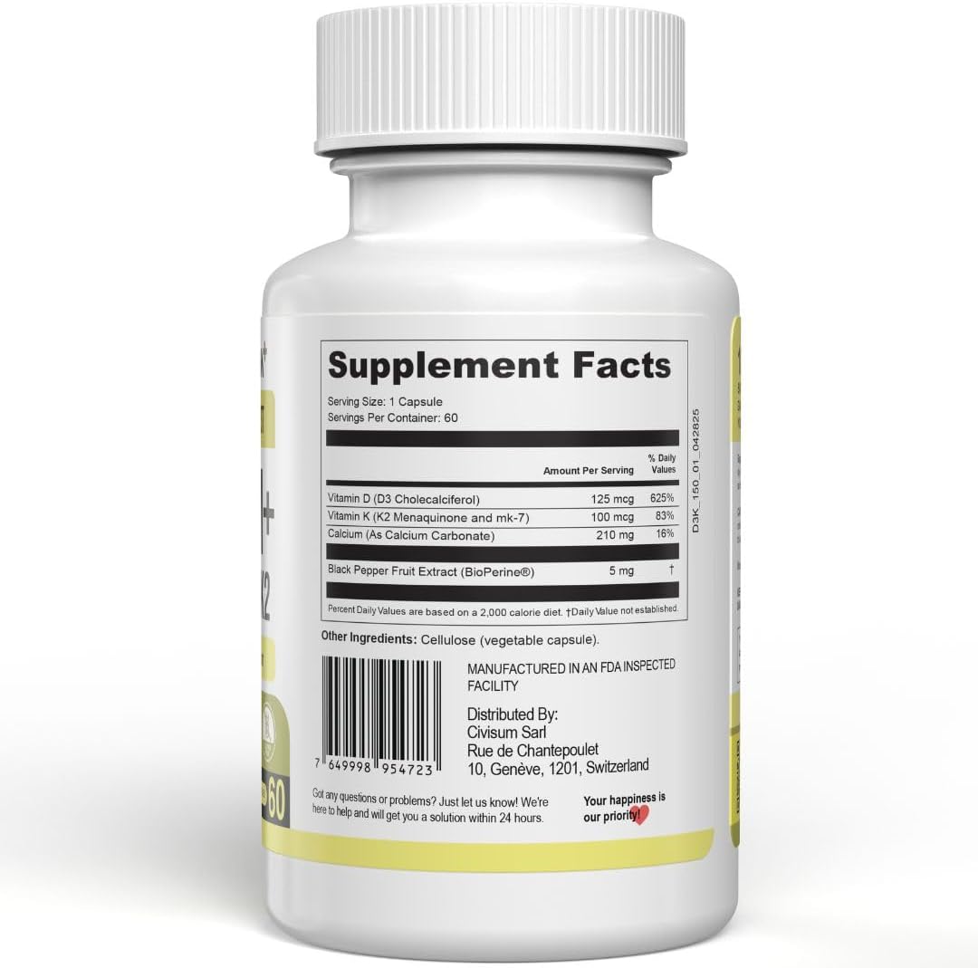 Calcium with Vitamin D3 & K2 – Vegan, Non-GMO Bone and Teeth Support Supplement – 60-Day Supply - görsel 9