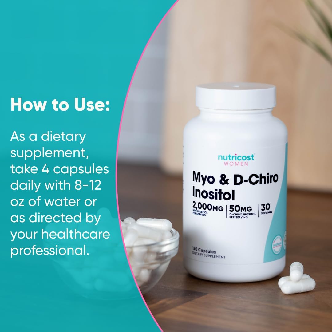 Nutricost Myo Inositol & D-Chiro Inositol for Women 2000 mg, 120 Capsules, 2000 mg Myo & 50 mg D-Chiro Per Serving, 30 Servings, Vegetarian-Friendly, Non-GMO & Gluten-free - görsel 7