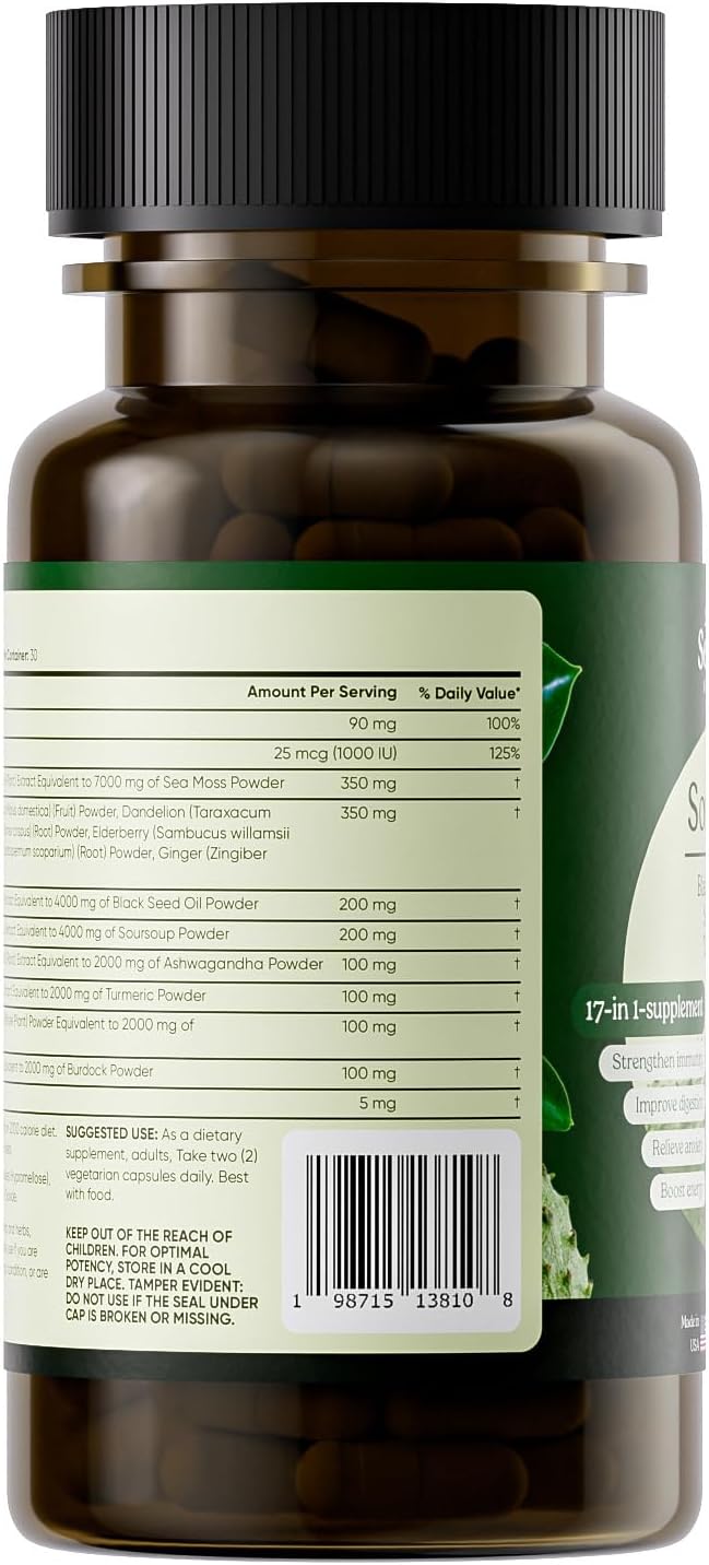 Serene Herbs 17-in-1 Sea Moss Capsules - Irish Moss, Ashwagandha, Turmeric, Bladderwrack - 60 Capsules - görsel 8