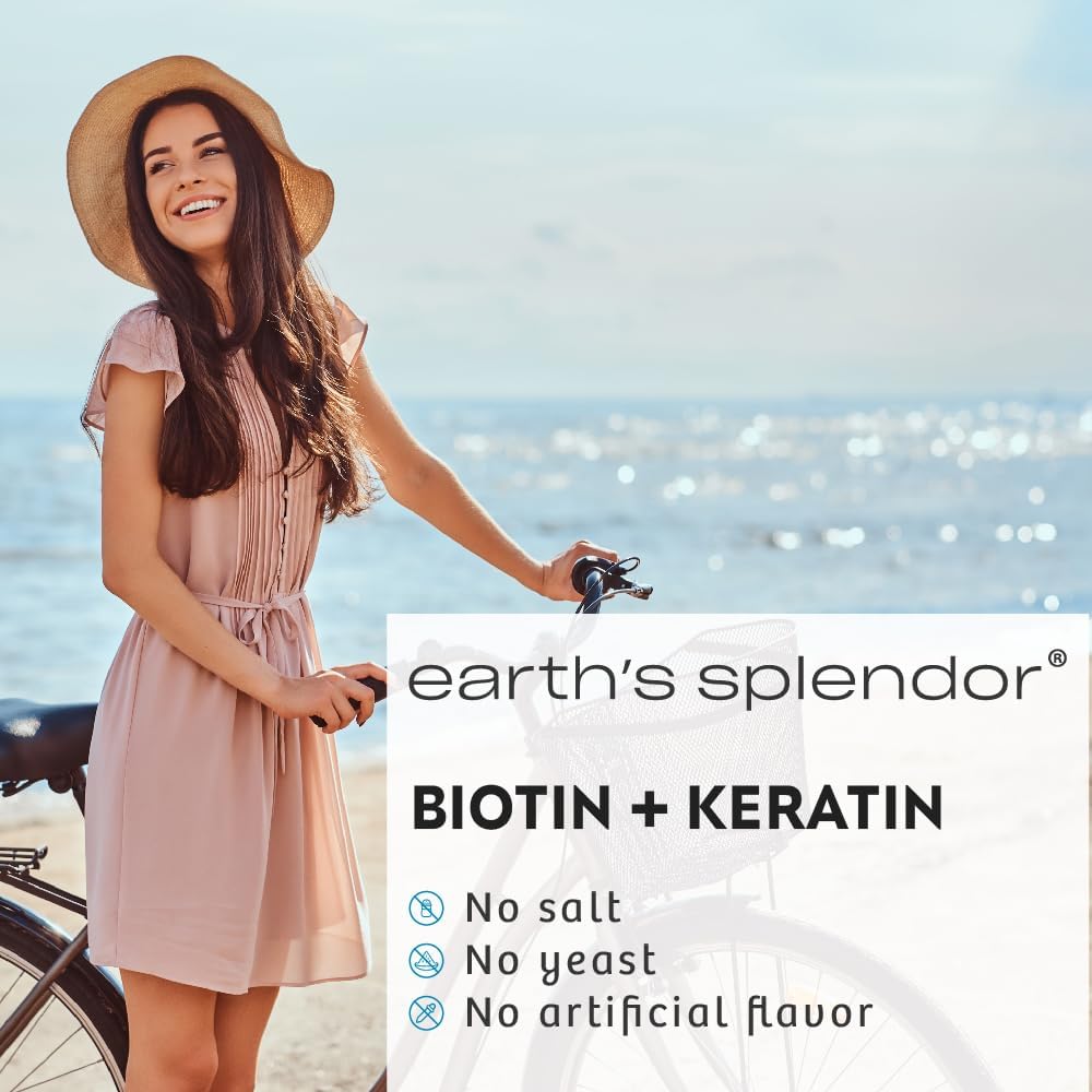 Earth's Splendor Biotin 10,000 mcg + Keratin 25 mg – Hair, Skin and Nails Support - görsel 4