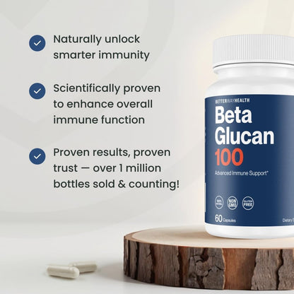 Better Way Health Beta Glucan 100: Highly Purified 1,3/1,6 Beta Glucan for Immune Support (100mg, 60 Capsules)
