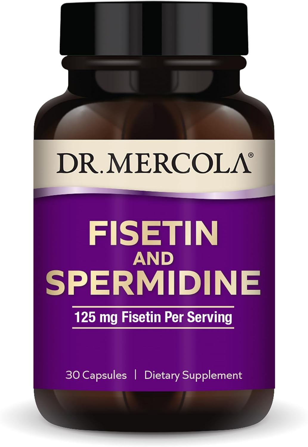 Dr. Mercola Fisetin and Spermidine, 30 Capsules, 125 mg Fisetin, Non-GM, Gluten-free, Soya-Free – Image 1