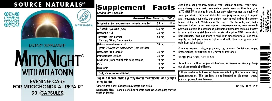 Source Naturals MitoNight® with Melatonin, Evening Care for Mitochondrial Support* - 90 Capsules - görsel 7